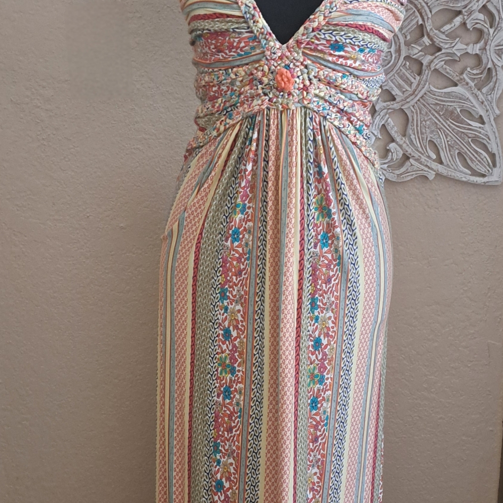 Elegant Multicolor Striped Maxi Dress